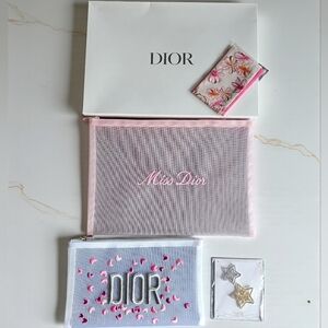 Dior Beauty Sweetheart Bundle 2 Cosmetic Pouches Set Hair Barrettes Twilly NEW